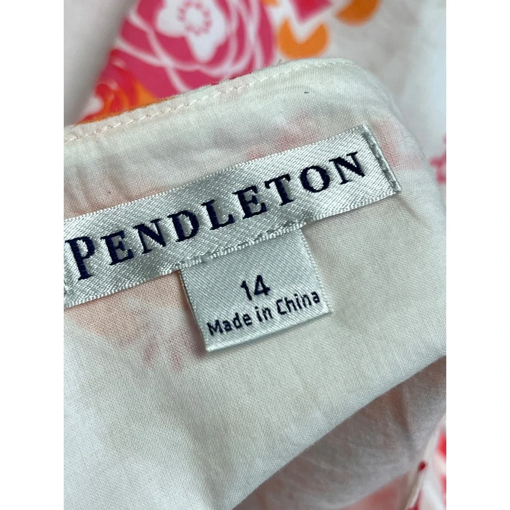 PENDLETON Floral Coastal Midi Skirt Sz 14 White Pink Preppy Cottage Modest